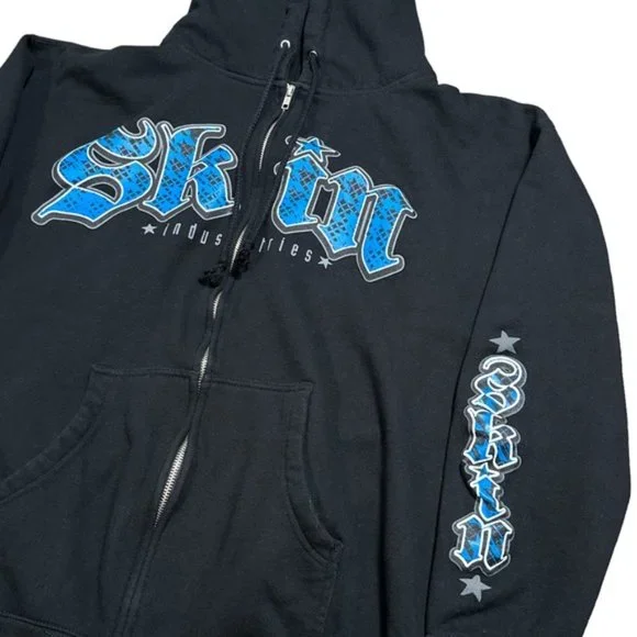 Vintage Y2K Skin Industries Made in USA Pinup Girl Zip Hoodie Mens Large